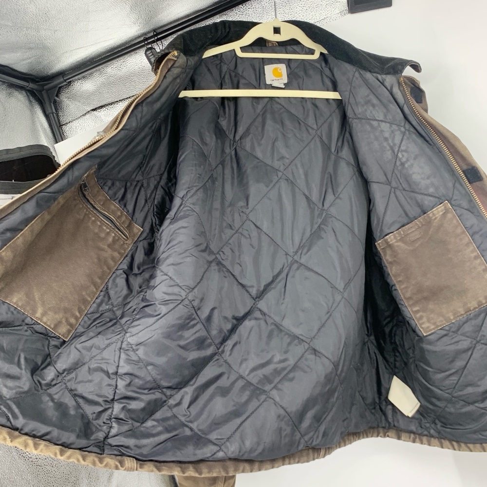 Carhartt Men Size XL TALL Jacket J22 DKB Coat Distressed RIPPED Brown Canvas - Picture 11 of 13